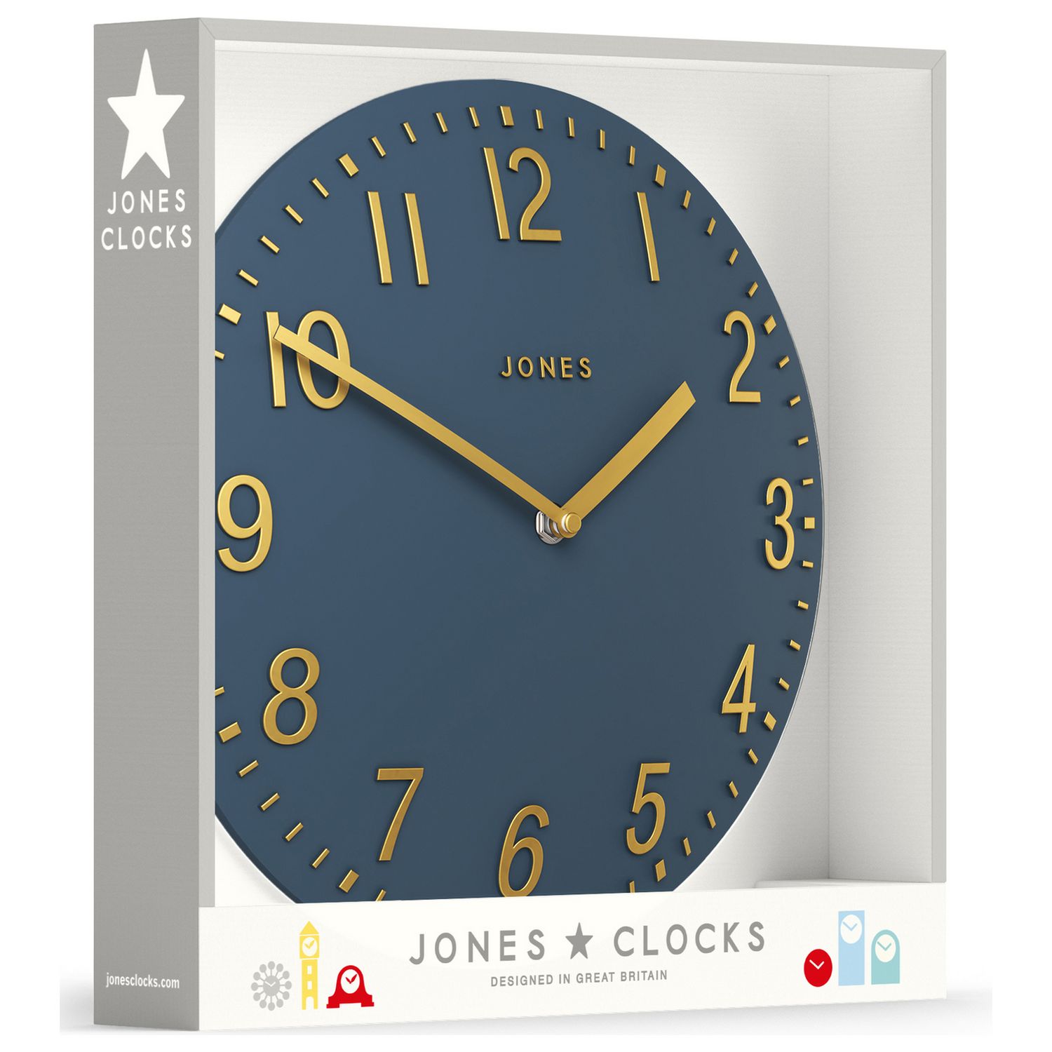 Jones Clocks navy blue wall clock 30cm, UK version