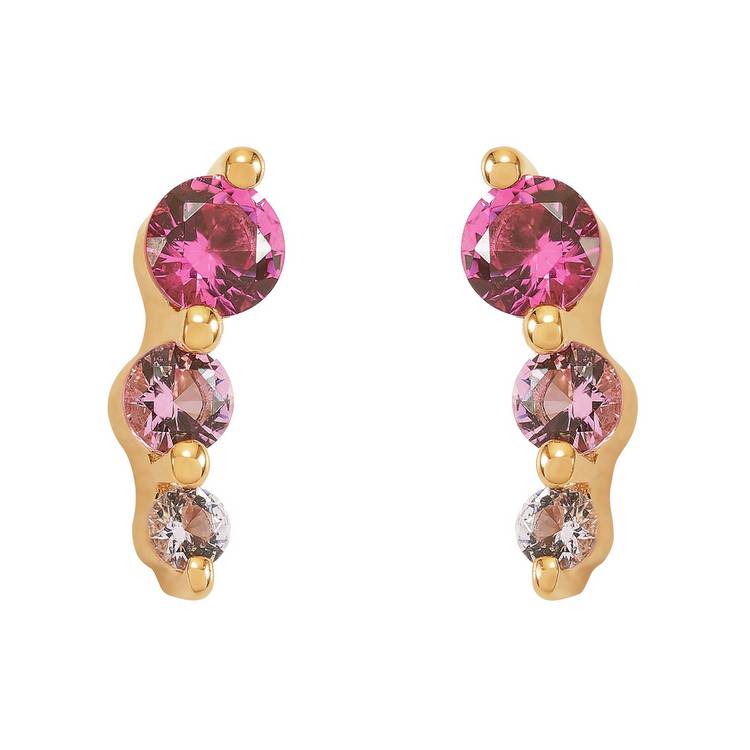 Revere rose gold stud earrings 3 stone 8mm drop, UK version