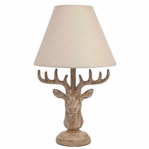 Hestia Stags Head Table Lamp beige ceramic 18 inch, UK version