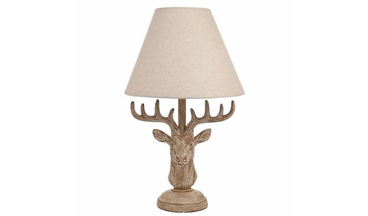 Hestia Stags Head Table Lamp beige ceramic 18 inch, UK version
