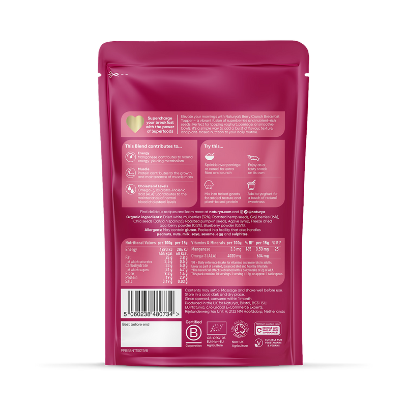 Naturya Organic Superberries Breakfast Boost 150g, imported from the UK