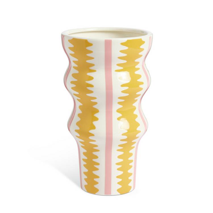 Habitat pink and yellow stripe ceramic vase 25cm (British brand)