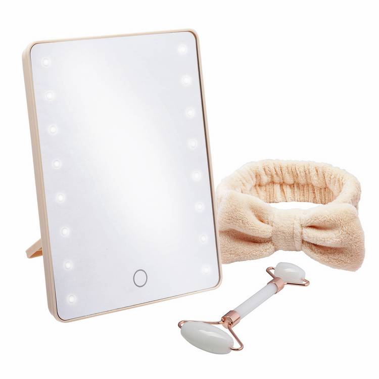 Sensio LED mirror and jade facial roller gift set, imported from the UK