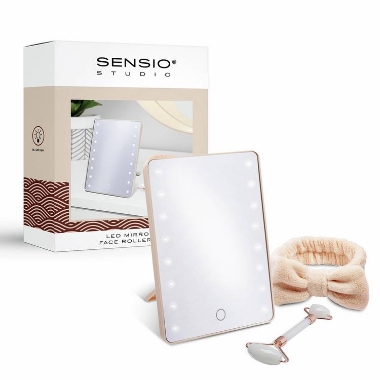 Sensio LED mirror and jade facial roller gift set, imported from the UK