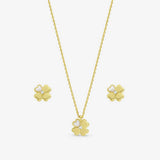 Inicio gold plated clover jewellery set with cubic zirconia, imported from the UK