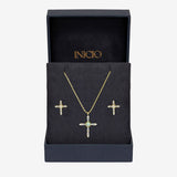 Inicio 14K gold plated cross set with cubic zirconia and opal, imported from the UK