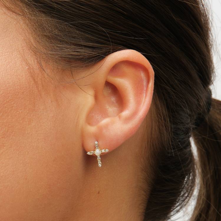Inicio 14K gold plated cross set with cubic zirconia and opal, imported from the UK