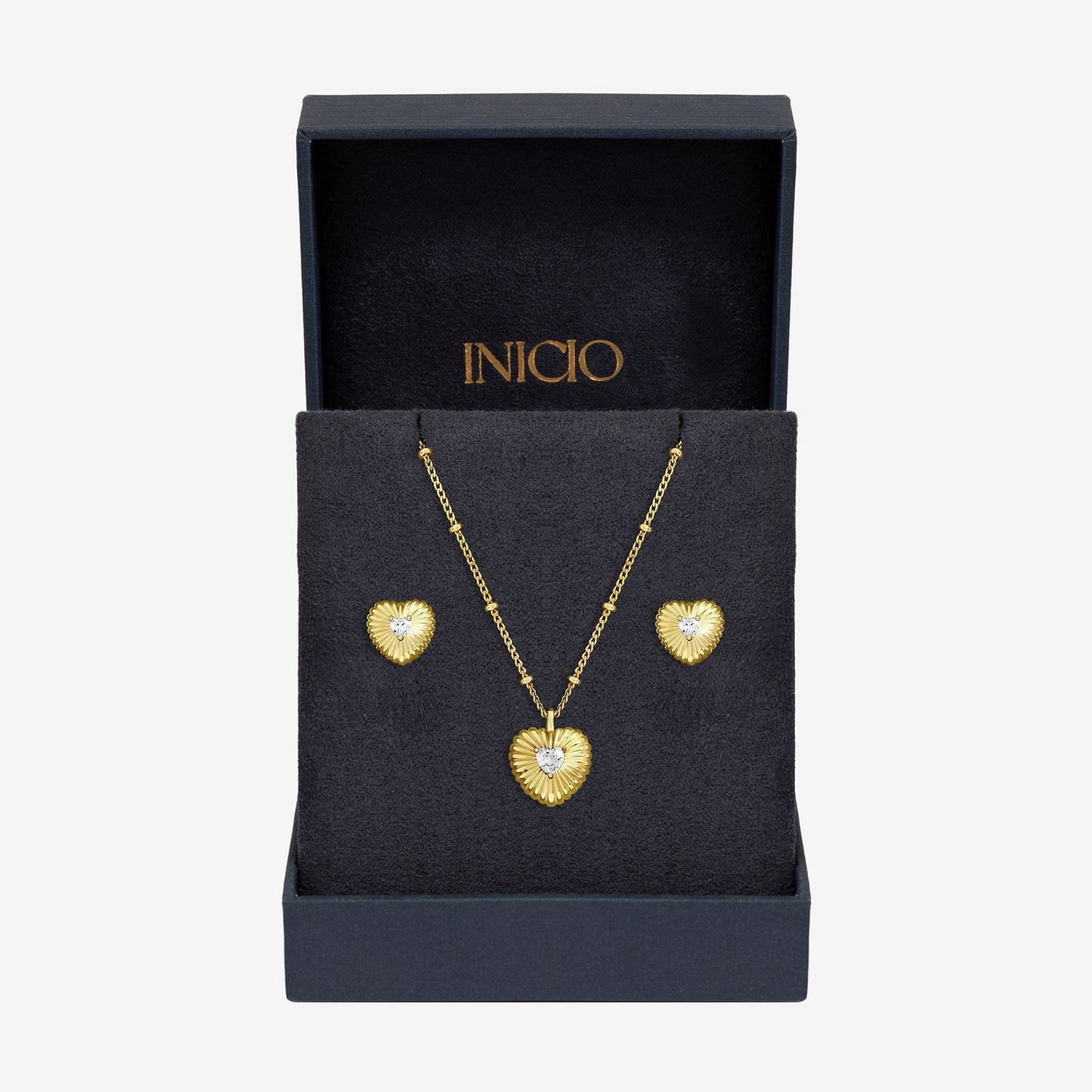 Inicio gold plated heart pendant and earring set - British product