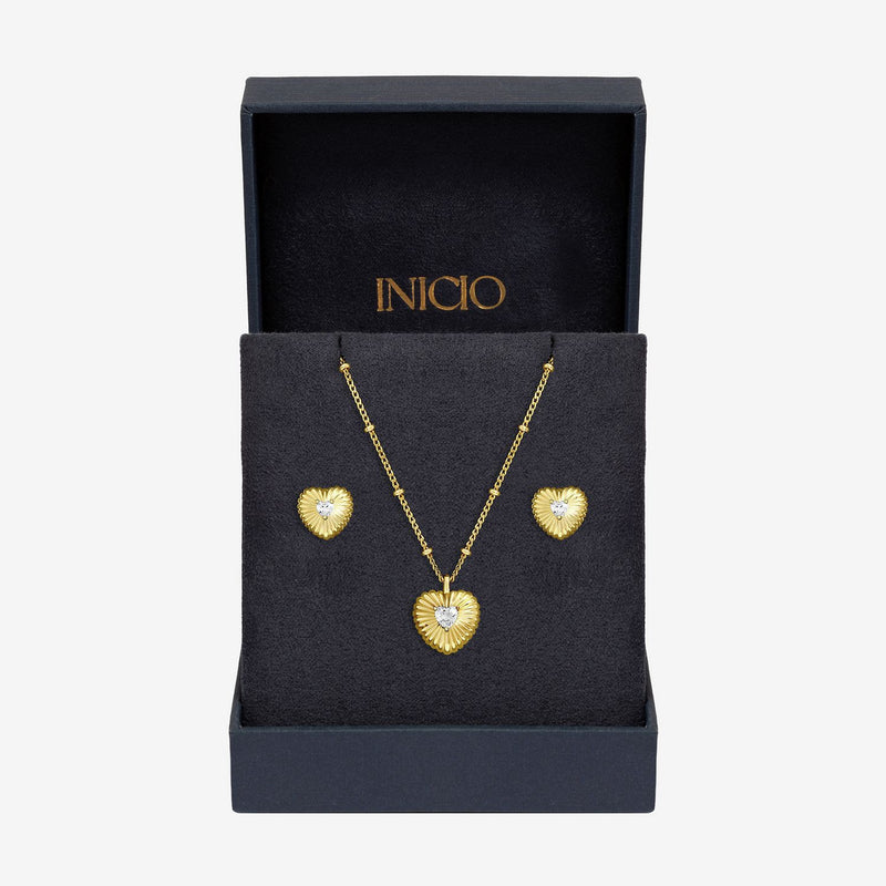 Inicio gold plated heart pendant and earring set - British product