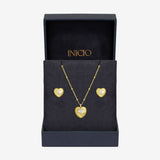 Inicio gold plated heart pendant and earring set - British product