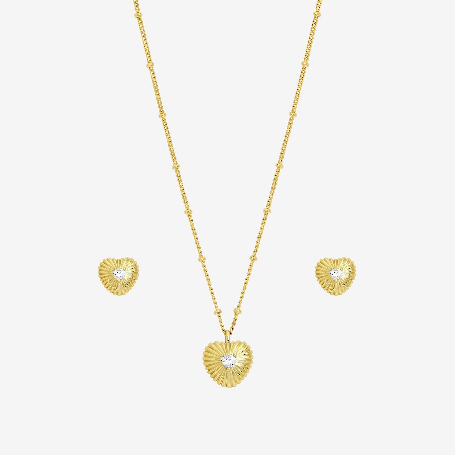 Inicio gold plated heart pendant and earring set - British product