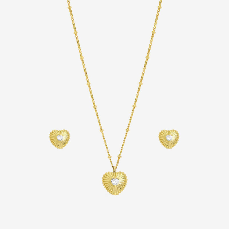 Inicio gold plated heart pendant and earring set - British product