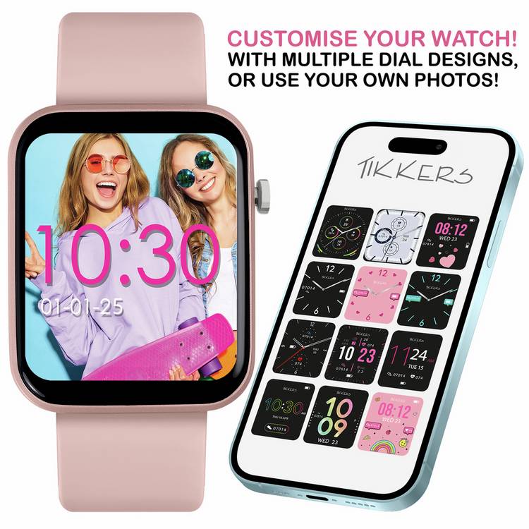 Tikkers pink smartwatch and earbud set for teens, imported from the UK