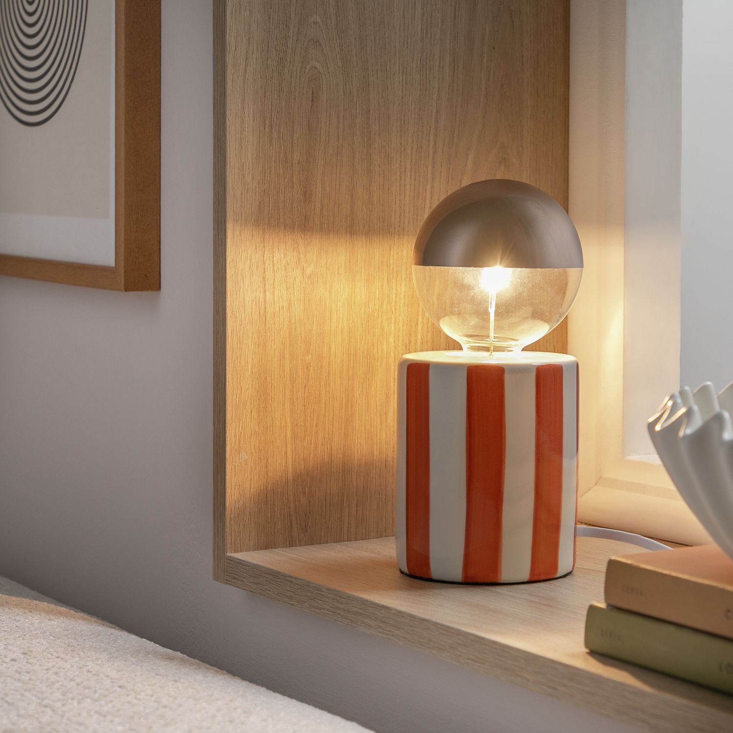 Habitat Ceramic Stripe Bulb Holder - Orange