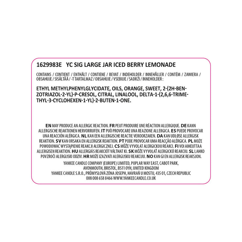 Yankee large scented candle Iced Berry Lemonade, UK version