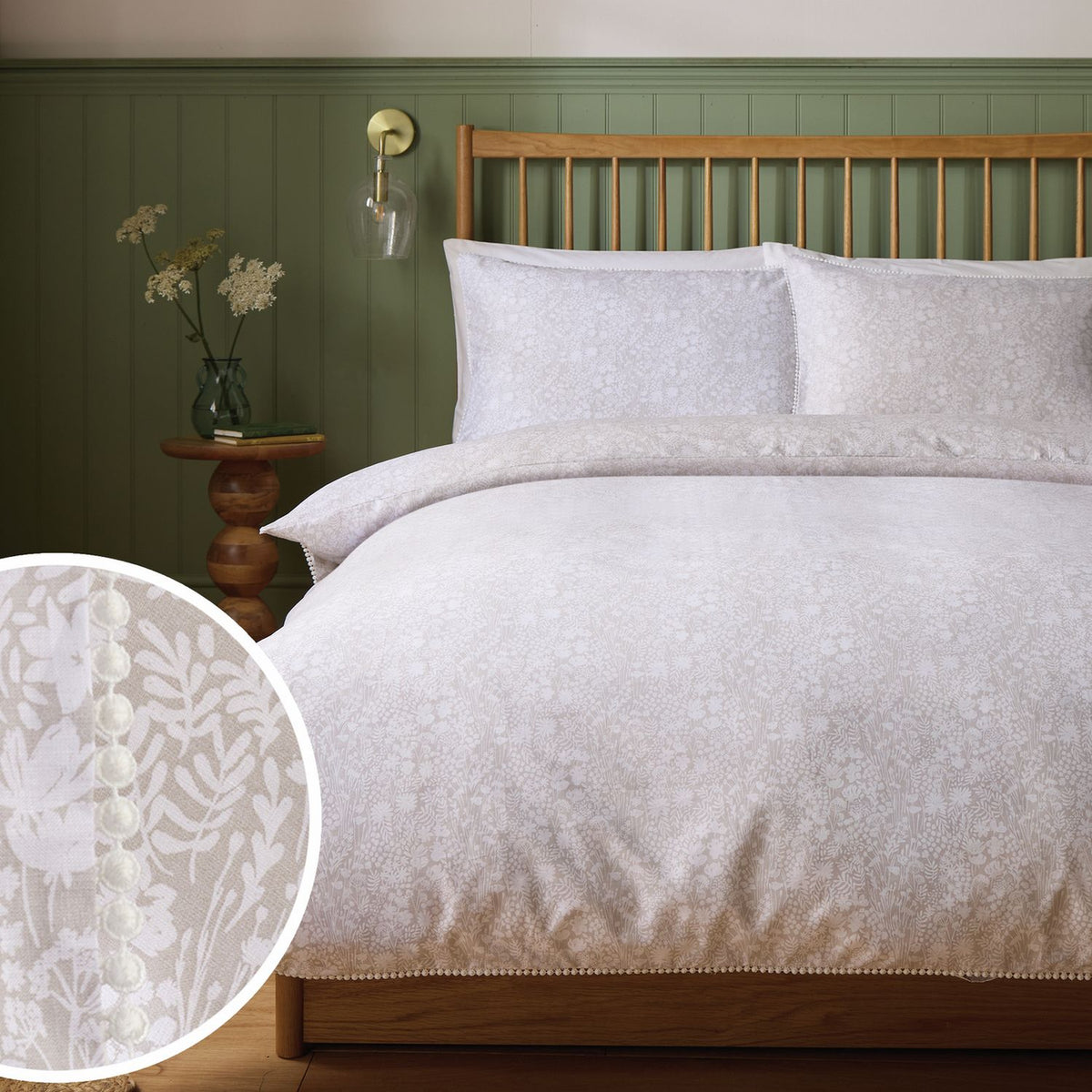 Argos Home Cotton Ditsy Floral Trim Grey Bedding Set- Double