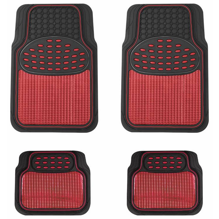 Streetwize rubber car mat set with red trim - British product