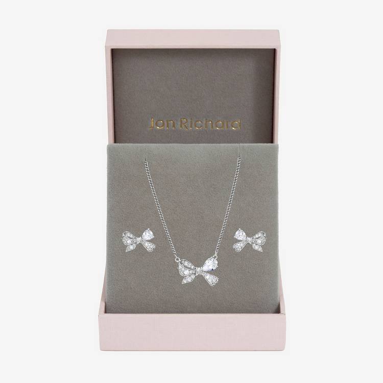 Jon Richard bow set with rhodium plating and crystals (British brand)