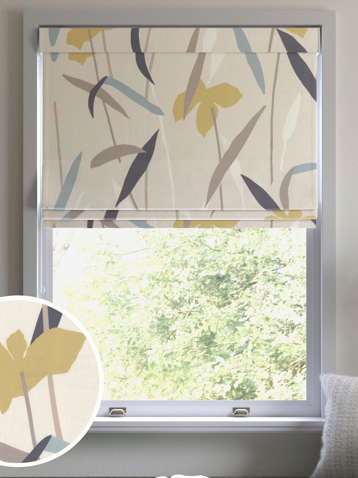 Ochre floral Roman blind made to measure (British brand)