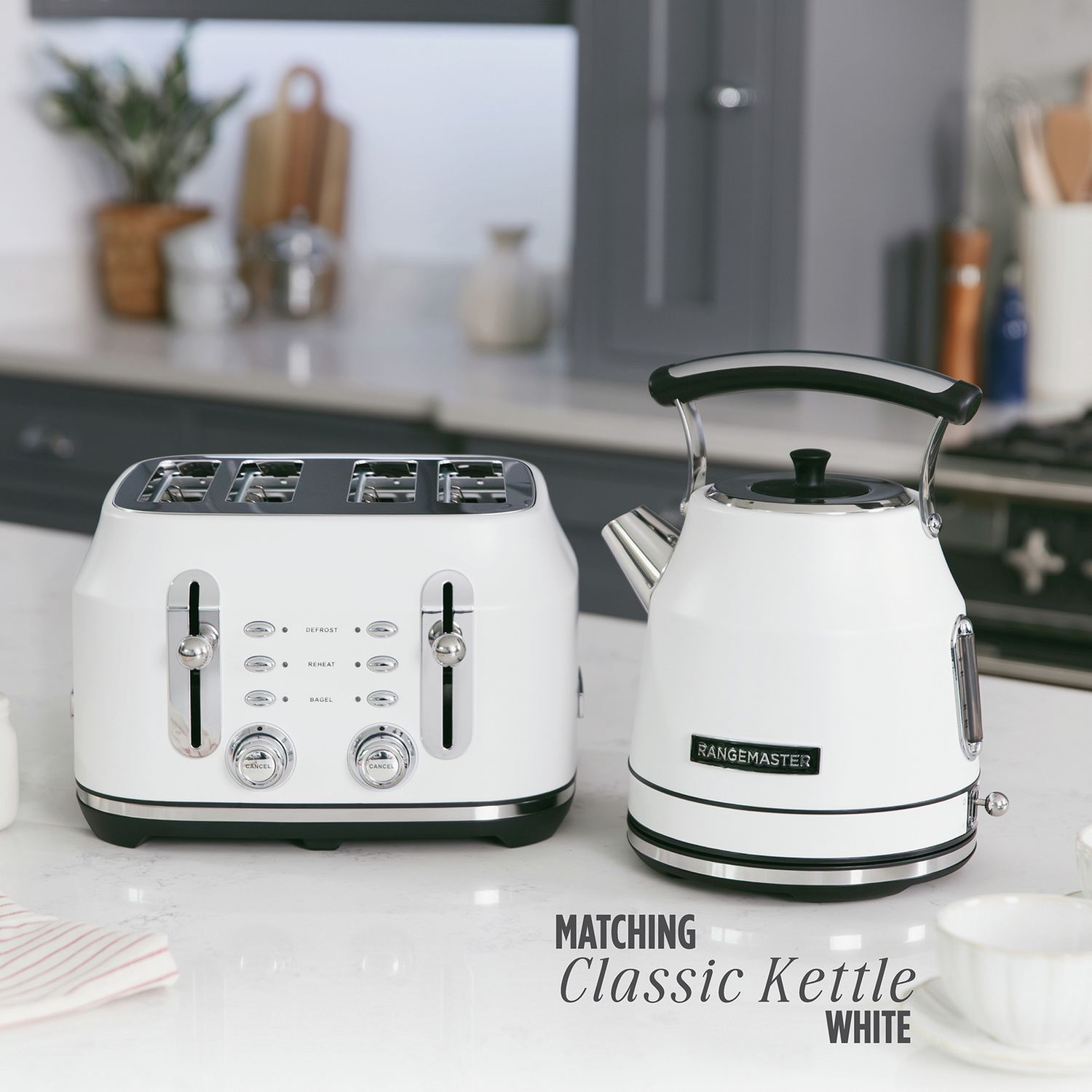 Rangemaster Classic 4 Slice Toaster in White, imported from the UK