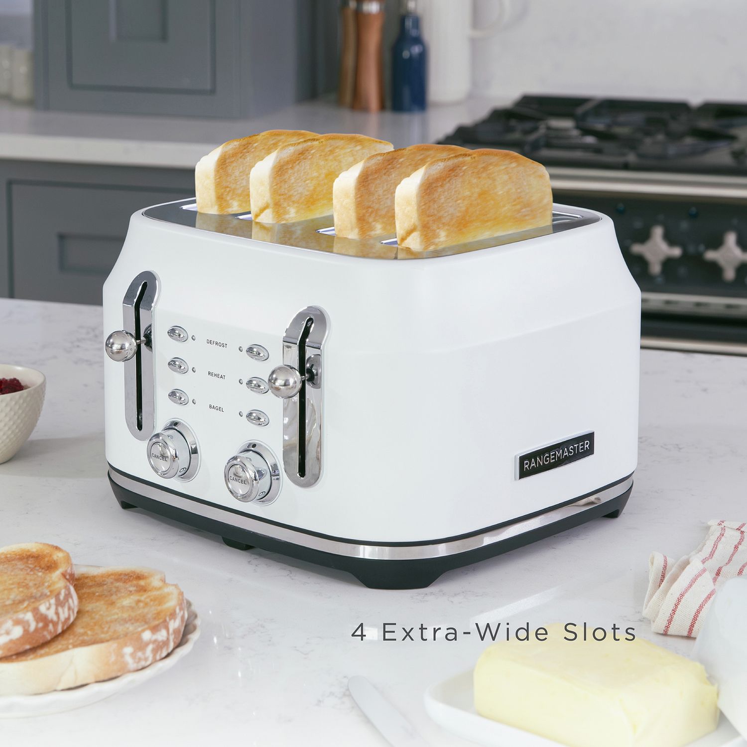 Rangemaster Classic 4 Slice Toaster in White, imported from the UK