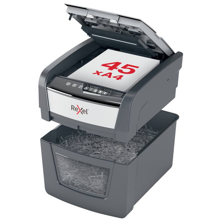 Rexel Optimum AutoFeed 45X cross cut shredder 20L, UK version