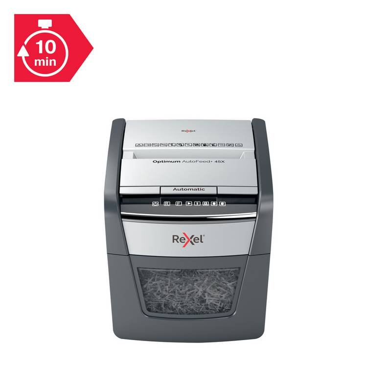 Rexel Optimum AutoFeed 45X cross cut shredder 20L, UK version