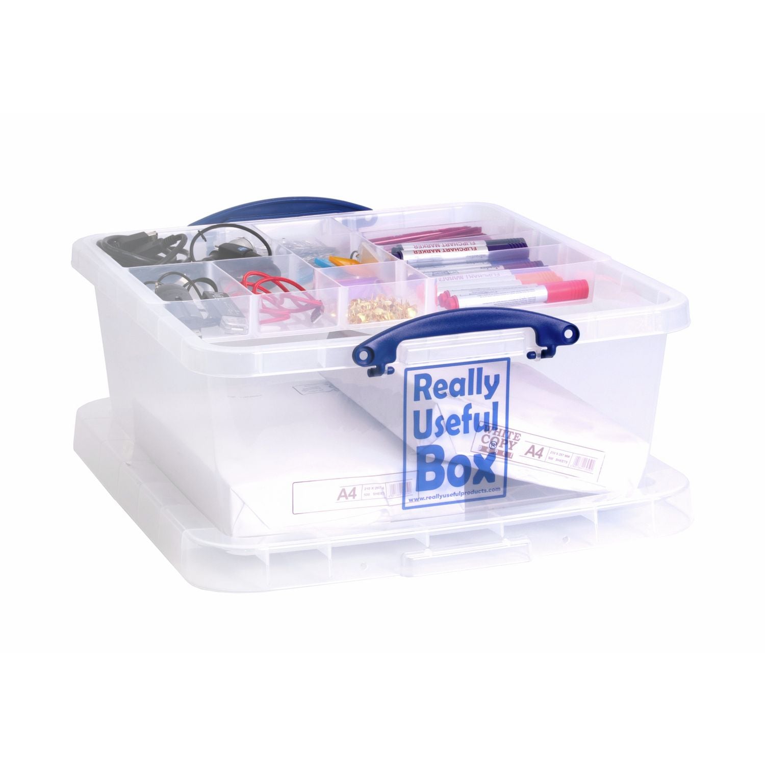Really Useful plastic storage box clear 31.5L, imported from the UK