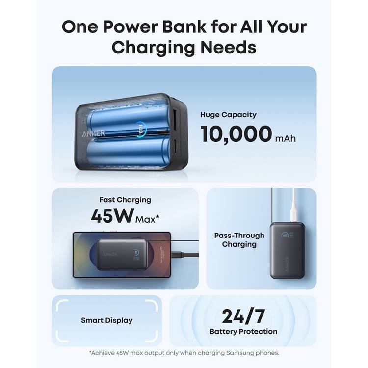 Anker Nano power bank with built-in USB-C cable 10000mAh - British product