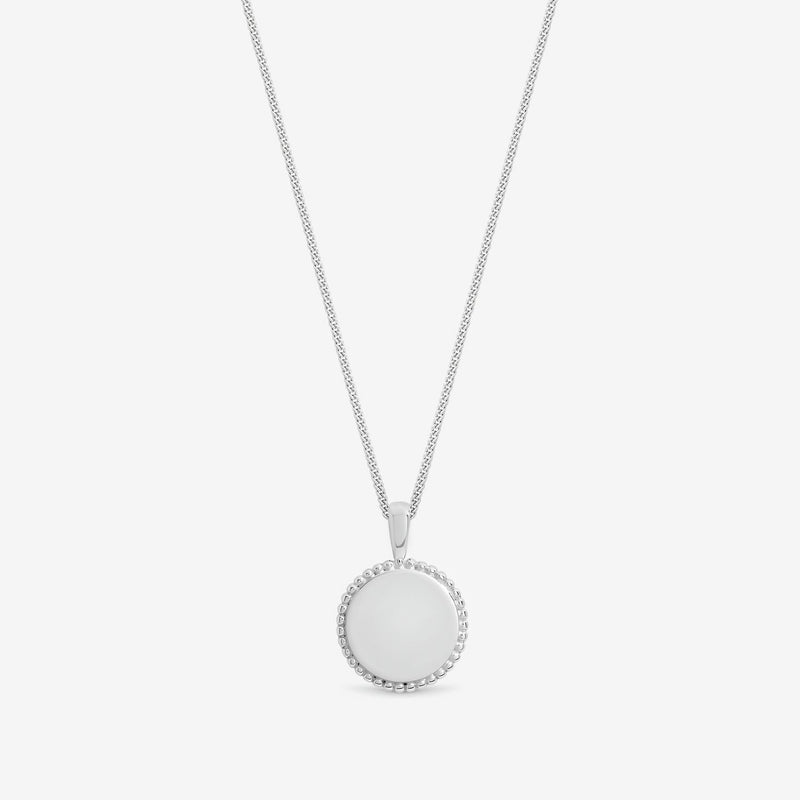Simply Silver Beaded Edge Round Pendant Necklace