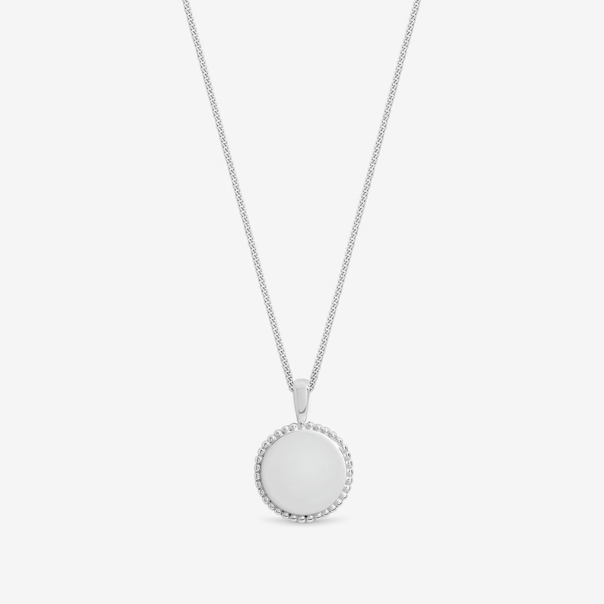 Simply Silver Beaded Edge Round Pendant Necklace