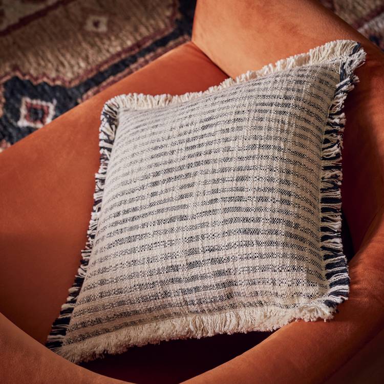 Habitat woven frayed edge stripe cushion 43x43cm (British brand)
