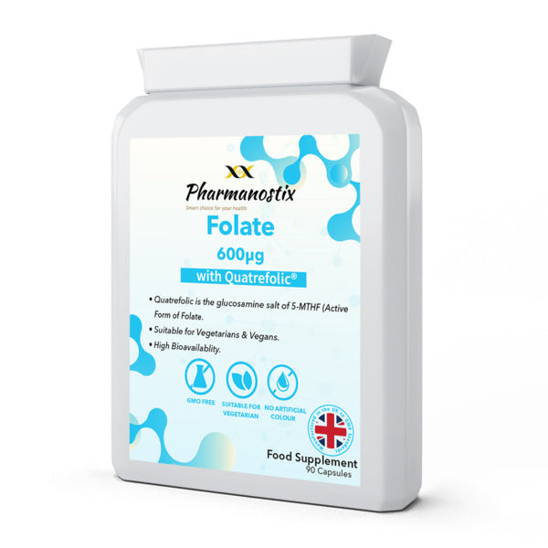 Pharmanostix folic acid supplement Quatrefolic 600µg 90 capsules, imported from the UK