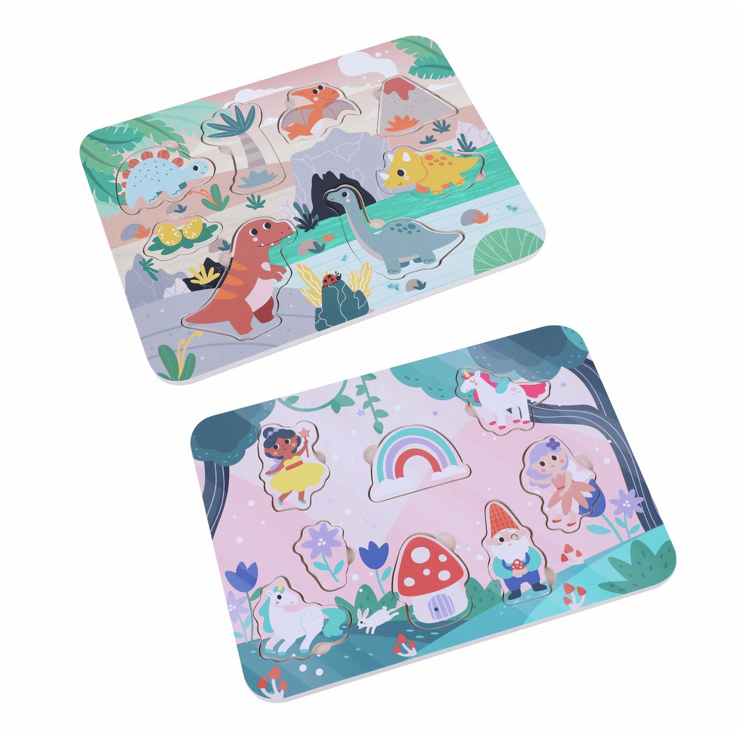 Chad Valley wooden tray puzzle pack fairy and dino themes pack of two, UK version