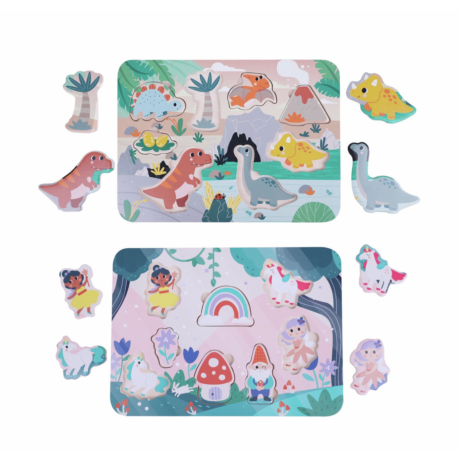 Chad Valley wooden tray puzzle pack fairy and dino themes pack of two, UK version