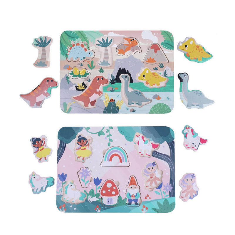 Chad Valley wooden tray puzzle pack fairy and dino themes pack of two, UK version