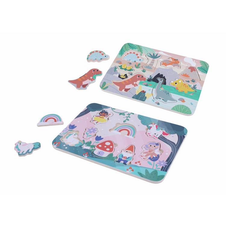 Chad Valley wooden tray puzzle pack fairy and dino themes pack of two, UK version