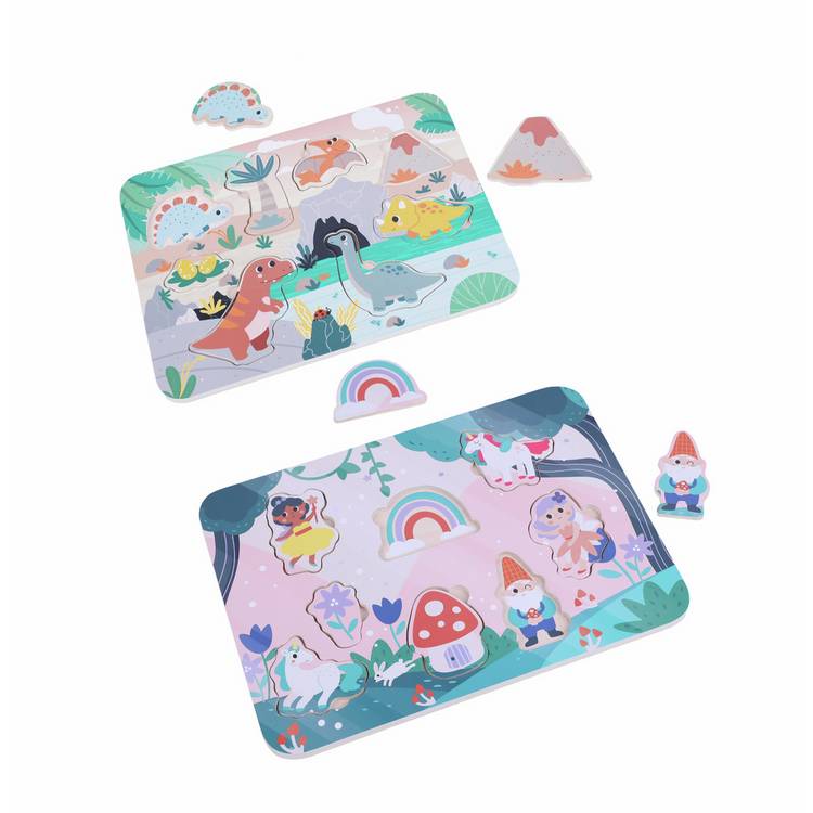 Chad Valley wooden tray puzzle pack fairy and dino themes pack of two, UK version