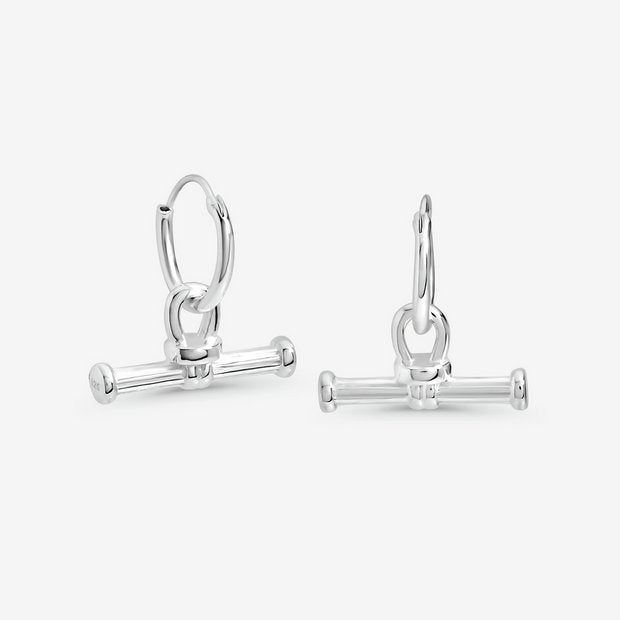 Simply Silver 925 textured T bar hoop earrings (British brand)