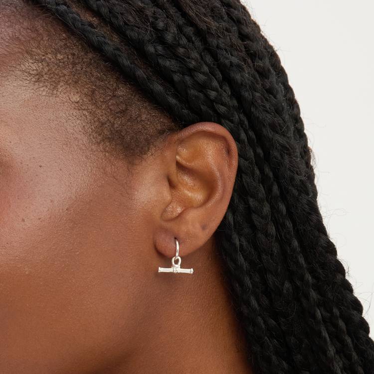 Simply Silver 925 textured T bar hoop earrings (British brand)