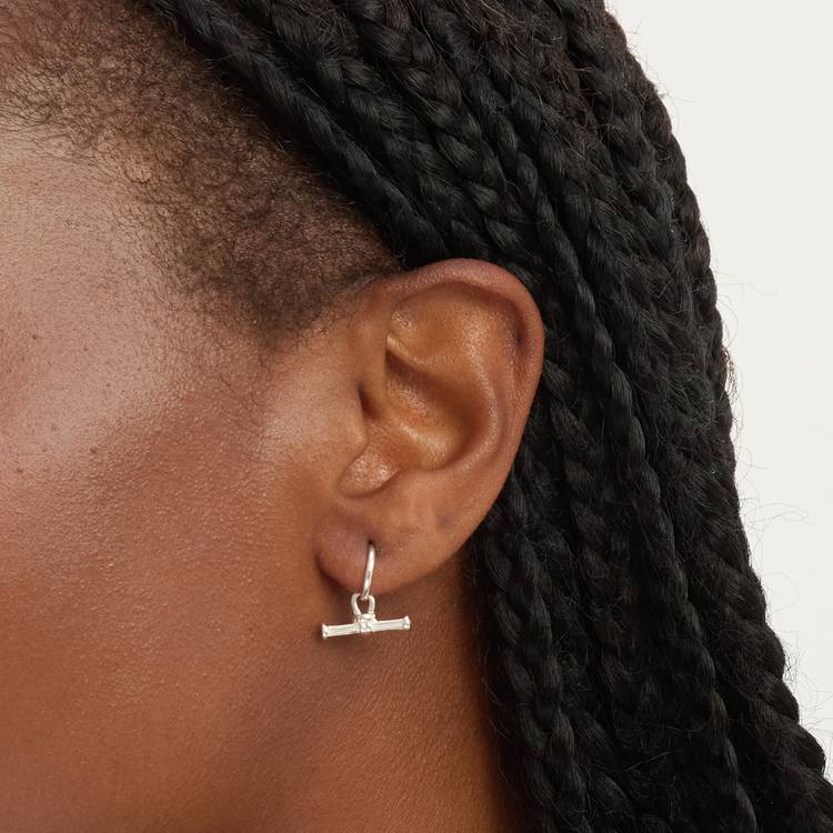 Simply Silver 925 textured T bar hoop earrings (British brand)
