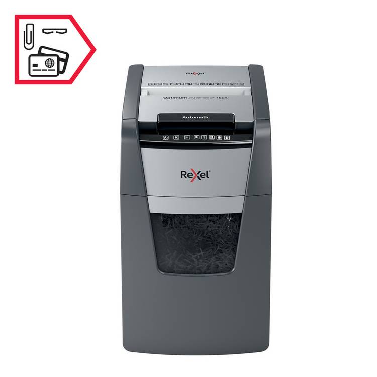 Rexel Optimum AutoFeed+ 150X cross cut shredder, imported from the UK
