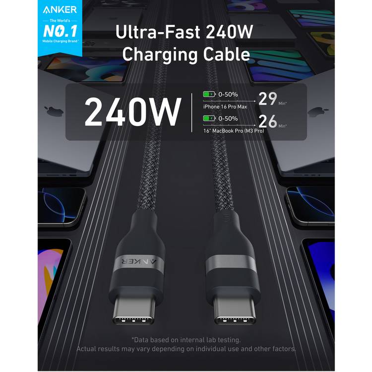 Anker 240W braided USB-C cable 0.9m, imported from the UK