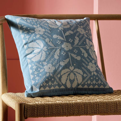 Argos Habitat Folk Floral Stitch Denim Cushion Blue 43x43cm- Buy online at McGrocer