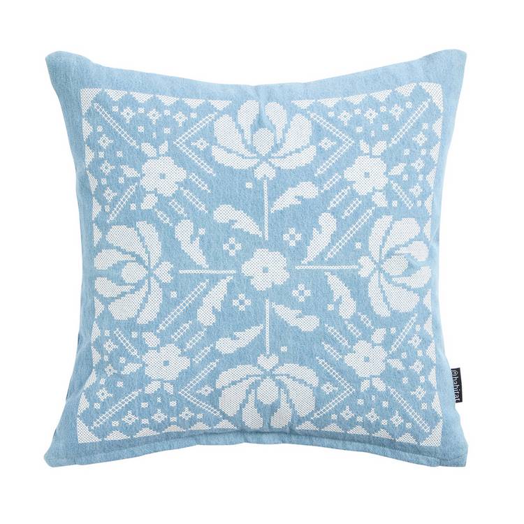Habitat folk floral stitch denim cushion blue 43x43cm, imported from the UK