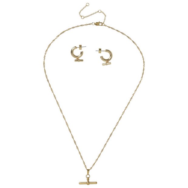 Liars and Lovers gold tone T bar earrings and necklace set - British product