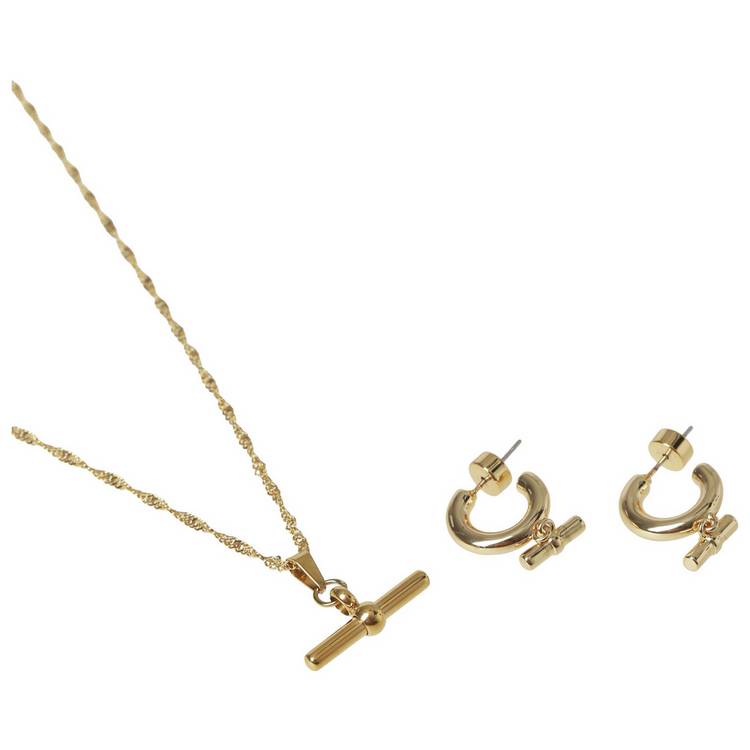 Liars and Lovers gold tone T bar earrings and necklace set - British product