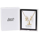 Liars and Lovers gold tone T bar earrings and necklace set - British product