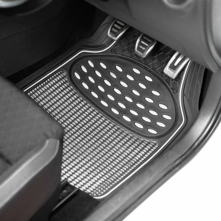 Streetwize heavy-duty rubber car mat set chrome trim - British product