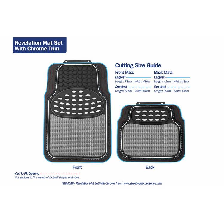 Streetwize heavy-duty rubber car mat set chrome trim - British product